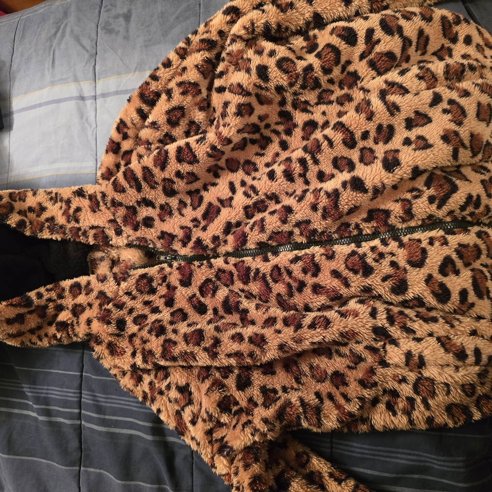 Leopard Print Fleece Zip Up Sweatshirt